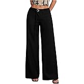 GORGLITTER Women's Low Rise Dress Pants Flared Wide Leg Work Trousers Business Causal Outfits