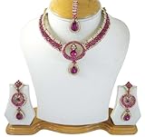 Magenta CZ Stone Necklace Set Wedding Wear Bollywood Ethnic Necklace Jewelry Gift