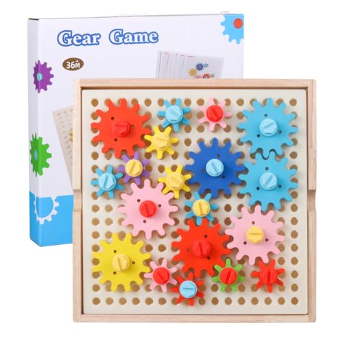 Xunsomten - Gear Game Wooden Gears Toys for Kids, Smart Toys Critical Thinking Puzzle Games, Gears Creative Kids Games Toy for Boys and Girls 3-4-5-6-7-8-9-10-11-12