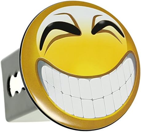 eVerHITCH Emoji Smile Embossed Metal Emblem on Metal Trailer Hitch Cover (Fits 2" Receivers, Yellow Smiley face)