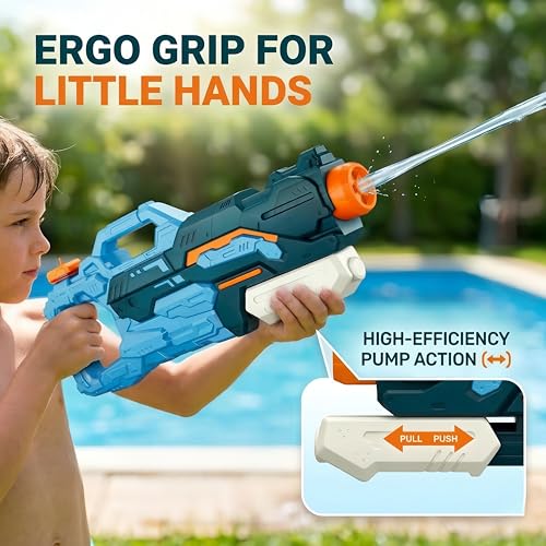 Vivyklfc 1500ml Large Capacity Water Pistol, 4-in-1 Adjustable Nozzle Super Soaker Pump Action Blaster, 8-10 Meters Range Water Gun for Adults & Kids, Outdoor Toy for Summer Pool, Beach & Garden