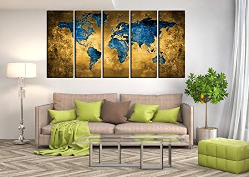 Push Pin World Map Multi Panel Canvas Wall Art 5 pieces, World Map Canvas Print, World Map With Countries World Travel Map hr10
