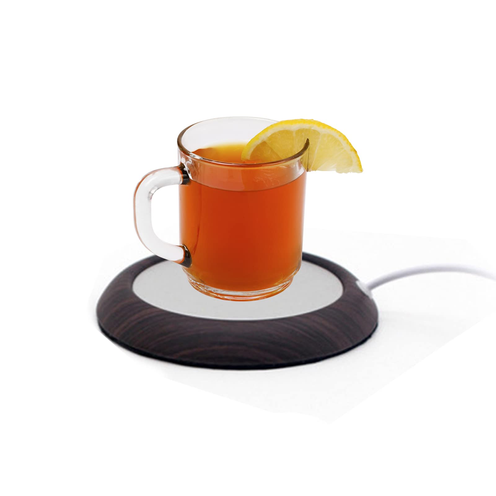 Wood Grain Electric Portable Cup Warmer Plate & Coffee Warmer & Mug Warmer with USB Cable for Office/Home/Travel Use, Suitable for Stainless Steel Cup, Ceramic Cup, Glass Cup, etc(Dark Wood Grain)