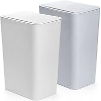 Fasmov Trash Can, 2 Pack 15 Liter / 4 Gallon Plastic Garbage Container Bin with Press Top Lid, Waste Basket for Kitchen, Bath
