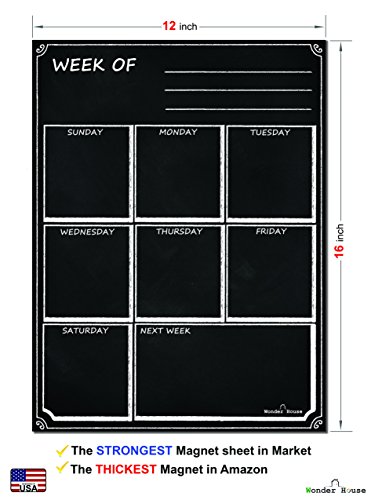Dry Erase Calendar Magnetic Chalkboard Design Flexible Black Magnet Board for Refrigerator Black Fluorescent Magnetic Organizer Board Fridge Calendar Magnet Chalk Markers Board Planner Calendar Weekly