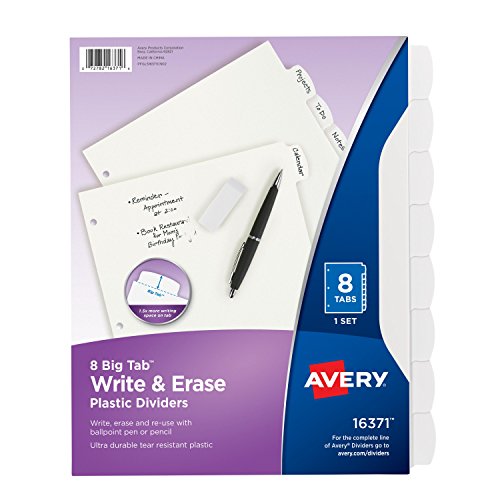 Avery Big Tab Write & Erase Durable Plastic Dividers, 8 White Tabs, 1 Set (16371)