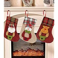 Mooduuty Christmas Stockings, Set of 3 Unique Christmas Stockings - Santa Stocking, Deer Stocking, Snowman Stocking, for Family Holiday Xmas Party Decorations (8 inch/pc)