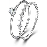 2PCS 925 Sterling Silver Plated Engagement Stackable Rings Sets for Women's,Dainty Diamond Promise Rings Bridal Wedding Cubic Zirconia for Women Curved Moissanite Eternity Band Rings Size 8#