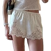 Women Y2k Lace Trim Shorts Satin Low Rise Half Slip Micro Shorts Silk Coquette Pettipants Pj Bottoms