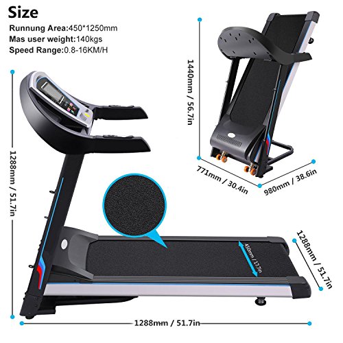 3.0HP Folding Electric Exercise & Fitness Treadmill with Heart Rate Monitor for Home, Gym (US Plug)