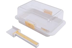 Oreilet Butter Dish with Lid for Countertop, Reusable Butter Keeper Holder Tray Container with Cutting Tool, 500g Capacity, D
