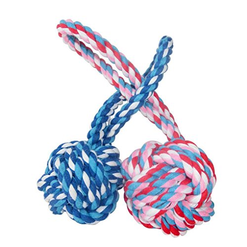 Sandistore Puppy Dog Cat Pet Toy Cotton Braided Knot Rope Chew Knot Chewing Toy (A)