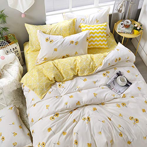 Yellow Flowers Bedding Yellow Floral Duvet Cover Set Lucky Clovers And Yellow Plaid Reversible Design Luxury Yellow White Bedding Sets King 1 Duvet Cover 2 Pillowcases King Yellow Pricepulse