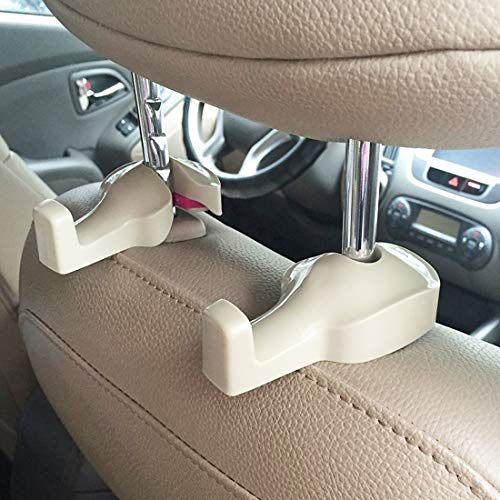 EldHus 4-Pack Car Back Seat Headrest Hanger Holder Hook for Bag Purse Cloth Grocery Beige