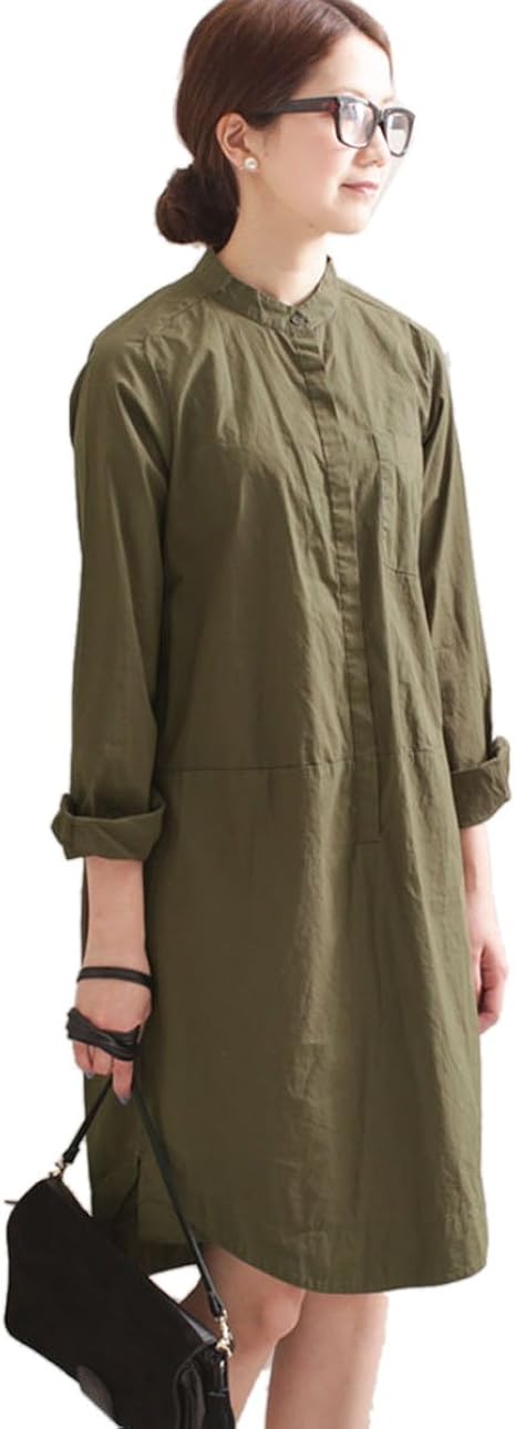 Amazon ナノ ユニバース Nano Universe スタンドカラーシャツワンピ F カーキ ワンピース チュニック 通販