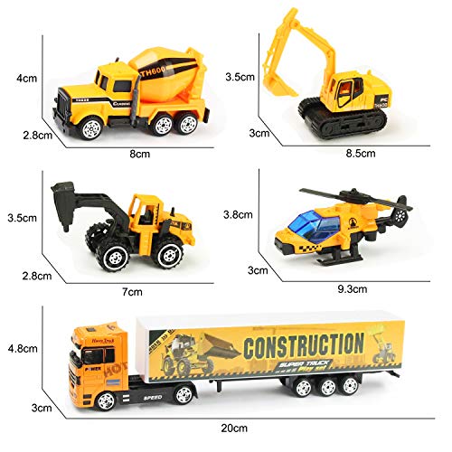 Joyfia 11 in 1 Die-cast Construction Truck Vehicle Car Toy Set Play Vehicles in Carrier Truck, Alloy Metal Car Model Excavator Dumper Bulldozer Road Roller for Kids Boys Girls