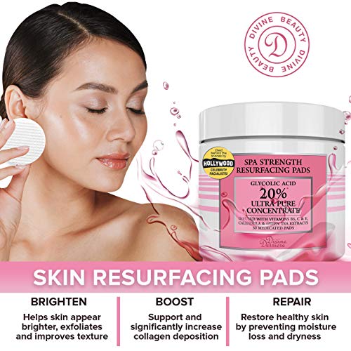 Glycolic Acid 20 Resurfacing Pads for Face & Body with Vitamins B5, C
