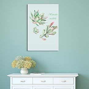 Canvas Wall Art Succulent Plants Series - Watercolor Succulents Set on Light Green Background - Giclee Print Gallery Wrap Modern Home Art Ready to Hang - 12" x 18"