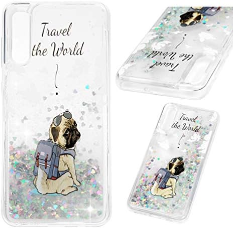 AuchSo Samsung A50 Phone Case, Liquid Glitter Creative Liquid Quicksand Flowing TPU Cover with Cute Sticker Flexible Soft Anti Slip Protective Skins-Backpack