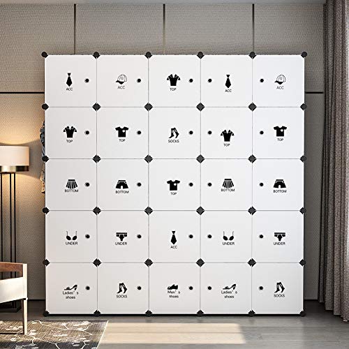 GEORGE&DANIS Portable Wardrobe Closet Armoire Plastic Dresser Bedroom Cube Storage Organizer, Black, 18 inches Depth, 5x5 Tiers