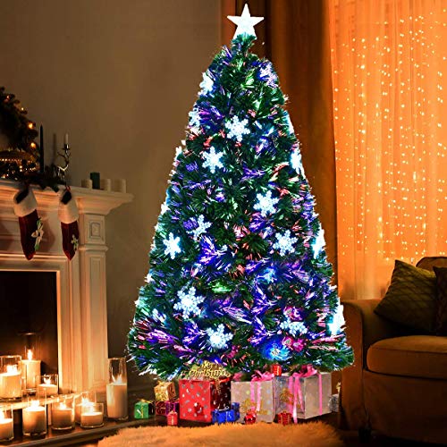 6FT Artificial Christmas Tree PreLit Fiber Optic With Star Premium