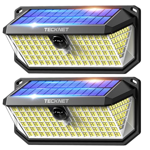 TECKNET 4200LM 416 LED 300° Lighting 3 Modes Solar Outdoor Light with Motion Sensor IP66 Waterproof Solar Light for Fence, Courtyard, Patio, Garden, Garage, etc