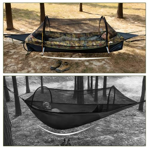 Night Cat Hammock Tent with Flat Base for 1 Person with Mosquito Net Waterproof Cover and Additional Storage Space Hiking Camping in the Garden Backyard Wild