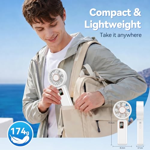 Handheld Fan, 3 in 1 Portable Fan, Mini Fan Battery 6000mAh Rechargeable, Digital Display, 120° Folding, 5 Speed, Quiet Fan Ideal for Travel, Office, Home
