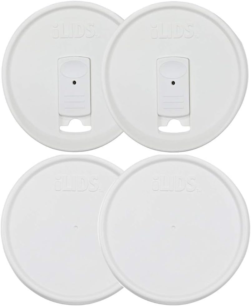 iLIDS Mason Jar Drink and Storage Lids, Wide Mouth, White, Pack of 4