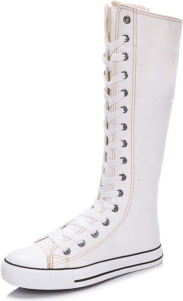 rismart Women's Lace Up Tall Punk Dancing Canvas Boots