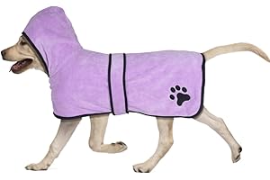 COMFPET Dog Robe for After Bath, Dog Towel for Pet Shower & Bath, Hooded Robe for Cats and Dogs of All Breeds, Absorbent Towel, Medium(Purple)