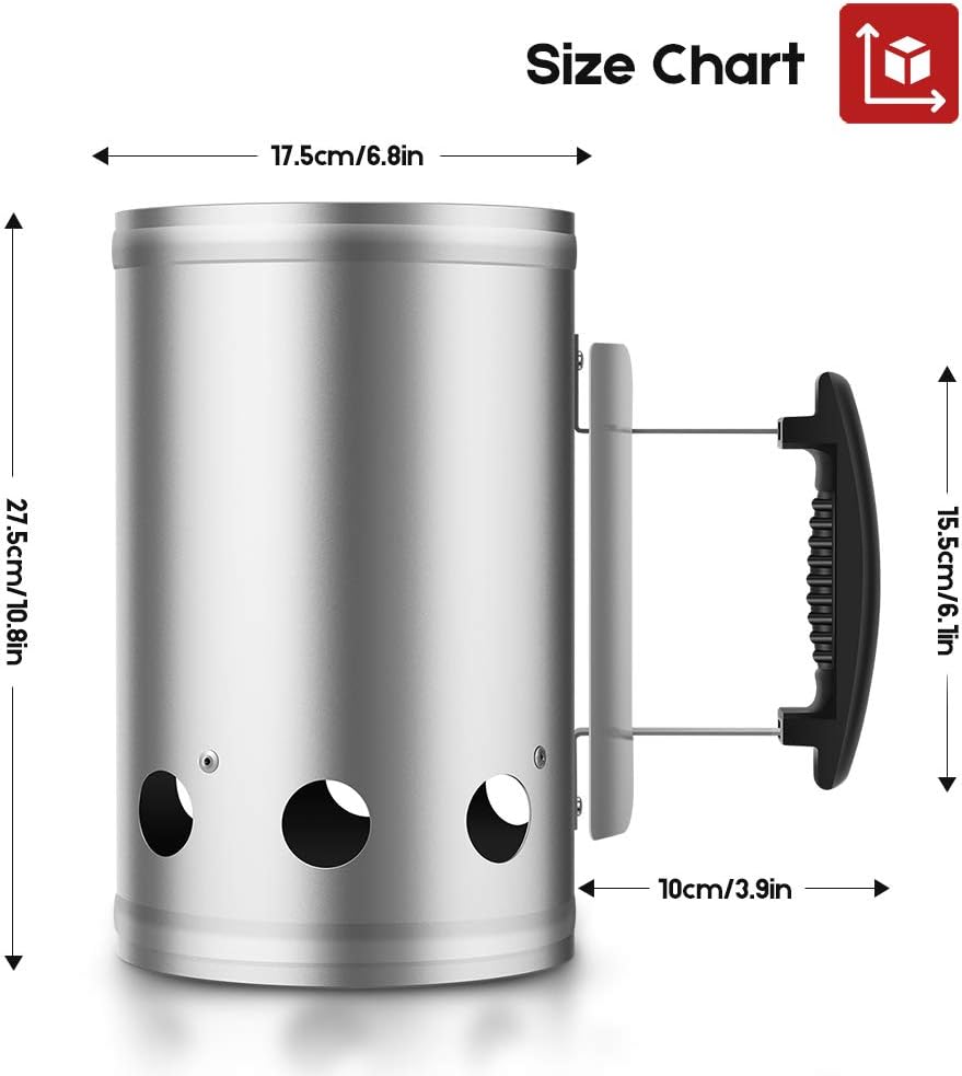 BEAU JARDIN Charcoal Chimney Starter 11"X7" Grill Barbecue BBQ Galvanized Steel Chimney Lighter Basket Outdoor Cooking Quick Rapid Fire Briquette Starters Can Canister for Grilling Camping Accessories : Garden & Outdoor