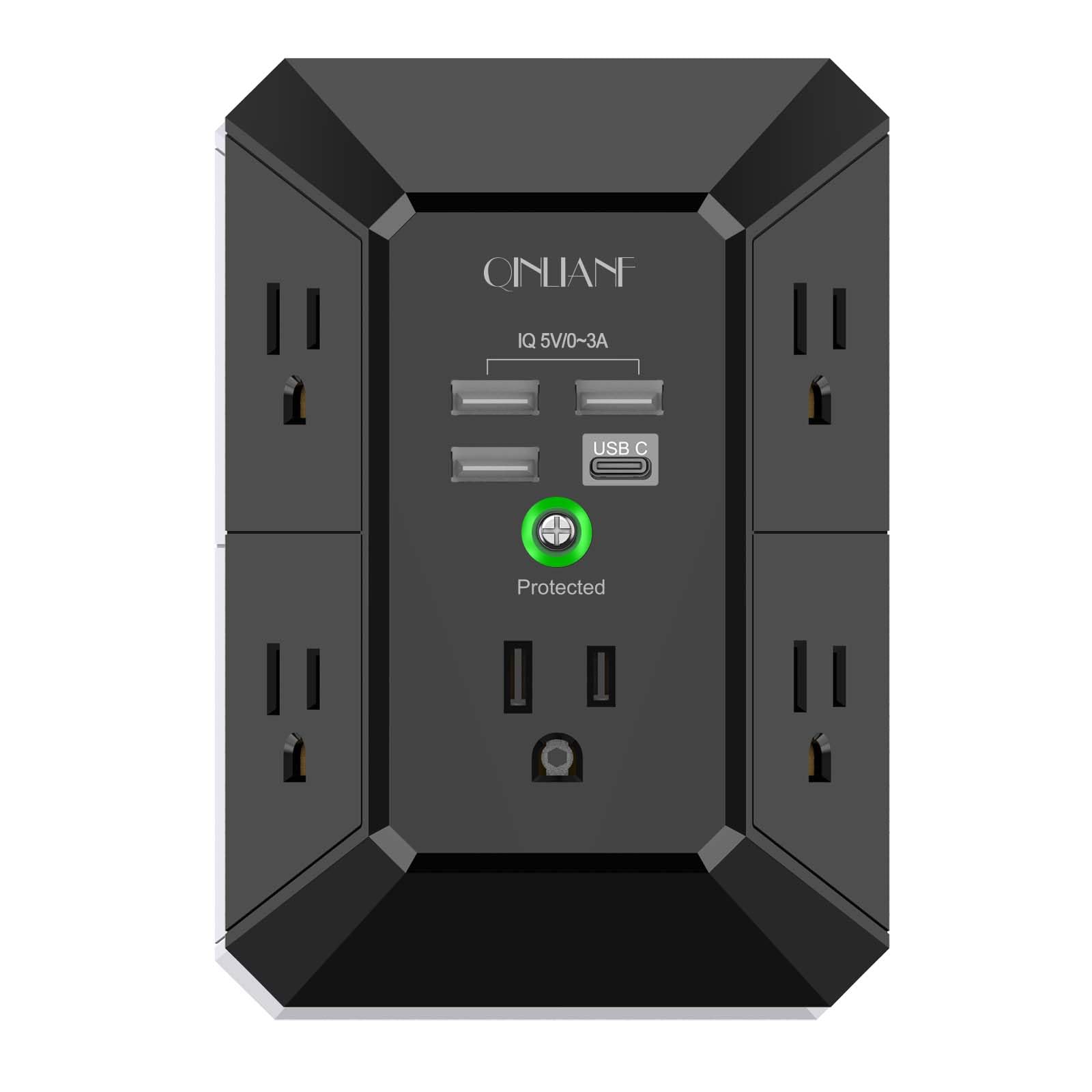 Wall Charger, Surge Protector, QINLIANF 5 Outlet Extender with 4 USB Ports