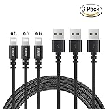 Durable Lightning Cable 3 PACK (6FT) Nylon Braided Fast Charging Cable for iPhone 7/ 7 Plus/6/6s/6 plus/6s plus/ 5s/5c iPad and More by FULITY(Black)