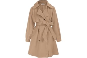 GRACE KARIN Girls Dress Coat Lapel Wool Blend Long Winter Jackets with Pockets Belt 6-14Y