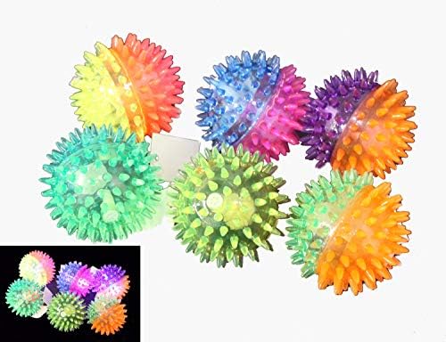 Luxo Enterprise Light up Spike Balls with LED Flashing Lights Set of 6 - Two-Tone Flashing Bounce Ball Massage Sensory Spikey Ball - Fun Kids Novelty Party Favors, Glow in The Dark Party Supplies