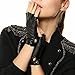 Warmen Women's Nappa Genuine Leather Half Finger Mittens Snap Closure (L, black)