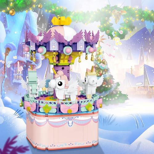 Music Box Building Toys, 874Pcs Rotating Carousel DIY Construction Set for Kids & Adults, STEM Block Toy, Ideal Birthday Gift for Boys & Girls 8 9 10 11 12 Years Old