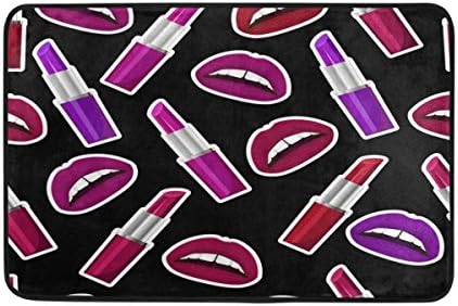 Dick Sidney Lipstick Lips Black Doormat Indoor Outdoor Entrance Floor Mat Bathroom