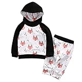 2pcs Baby Boy Girls Hooded Sweatshirt Fox Pattern Top Pants Home Outfits Costume (0-3M, White)