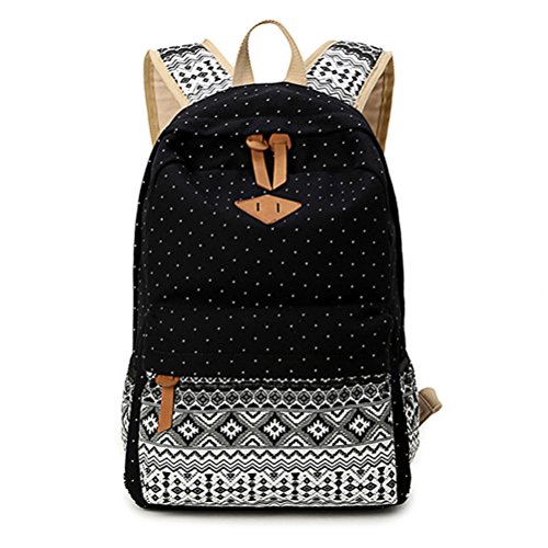 LIZAIDA MENENDEZ Geometry Dot Casual Canvas Backpack Bag, Fashion Cute Lightweight Backpacks for Teen Young Girls Boys,Cute Lightweight Canvas Bookbags School Backpacks for Teen Girls Boys (Black)