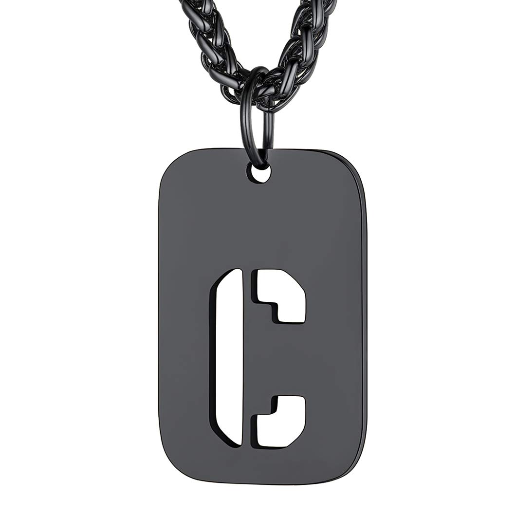Richsteel Neckless for Men Letter C Army Dog Tags Black Chain Necklaces Mens Pendant