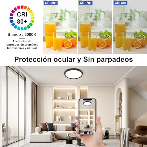30 cm Lampara de Techo LED, 24W Redonda Plafon Modernas de 3000 k a 6500 k,Temperatura de Color Ajustable, Lámpara para Baño Techo Impermeable para Pasillo/Armario/Baño/Sala