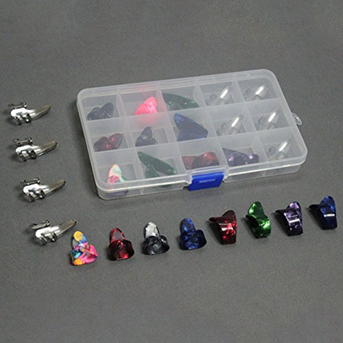 cyclamen9 Thumb and Finger Picks,5 Thumb +10 Finger Nail Guitar Picks Plectrum Colorful Celluloid Thumb Finger Guitar Bass Banjo In A Box(colorful)