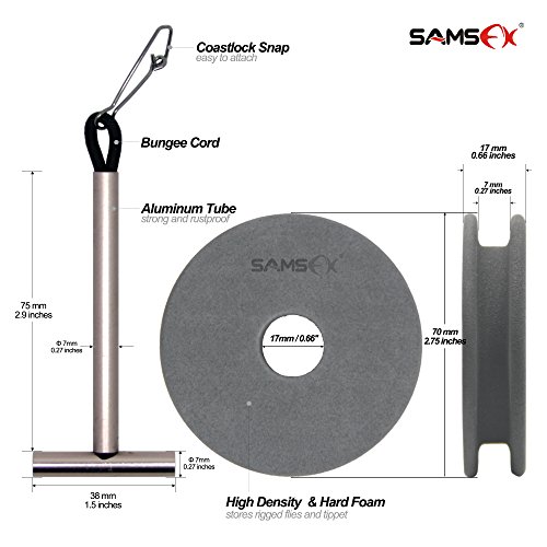 SAMSFX Tippet Rigging Foam Quick Fly Changes with Tippet Spools Holder (1 Large Tippet Holder & 4 Black Rigging Foams - 70mm)
