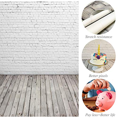 HUAYI-5X7ft-White-Brick-Wall-With-Gray-Wooden-Floor-Photography-Vinyl-Backdrop-D-2504
