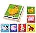 Premium Barnyard Animal Block Puzzle (6 in 1) with Wood Storage Tray for Preschool Age Toddlers 3, 4 - Colorful Solid Wooden Small Cube Farm Animal Pieces - Horse, Pig, Cow, Sheep, Duck, Chicken
