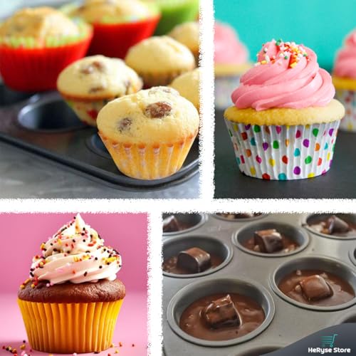 Forma para Cupcake e Muffin - Assadeira com 12 Cavidades Antiaderente, Kit com 12 Forminhas de Silicone, Ideal para Mini Bolo e Air Fryer