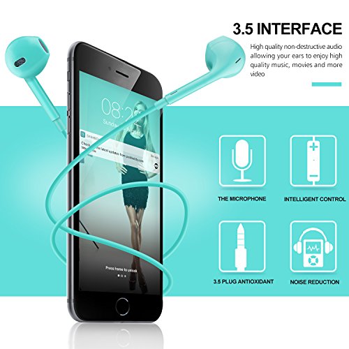 Bekou Premium Earbuds Stereo Headphones 2 Pack Earphones with Microphone and Noise Isolating headset for iPhone iPod iPad Samsung Galaxy S7 S8 and Android Phones - Blue