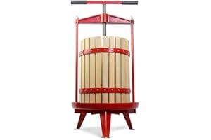 SQUEEZE master Fruit Wine Cider Press - Solid Wood Basket- 4.75 Gallon/18L-T Handle Bar-More Stable-Vintage traditional juicer,Apple Grape Fruit press for Juice Maker-1 free filter bag included(Red)
